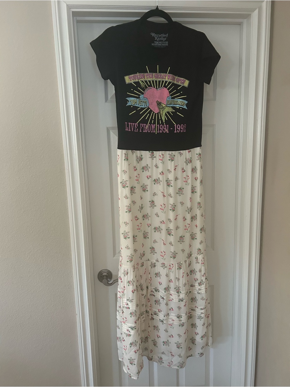 Women's Cream Floral Maxi Dress - Casual Tiered Summer Skirt, Upcycle, Sz Small